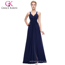 Grace Karin Hot Sale Split Front Purple Navy Blue Backless Long Chiffon Sexy Evening Dress CL4100-1